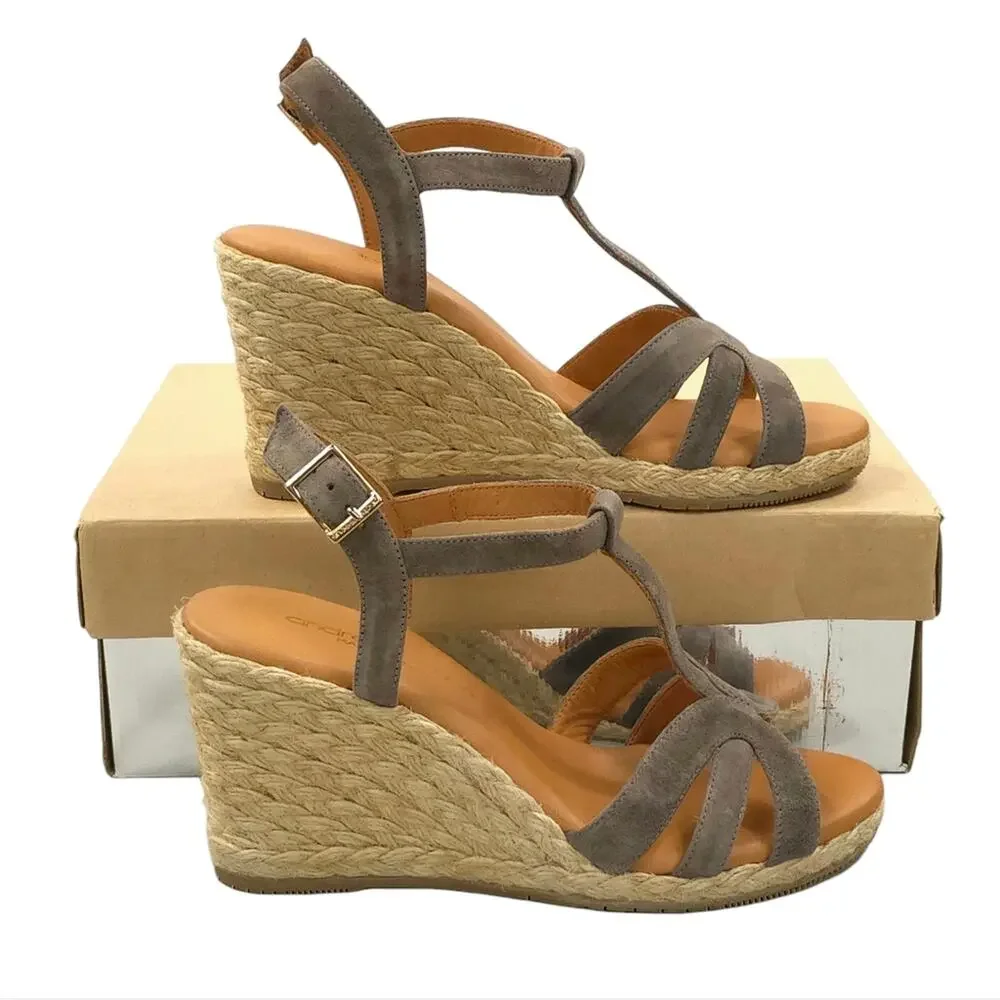 Andre Assous Madina Espadrille Wedge Sandals Grey Suede
